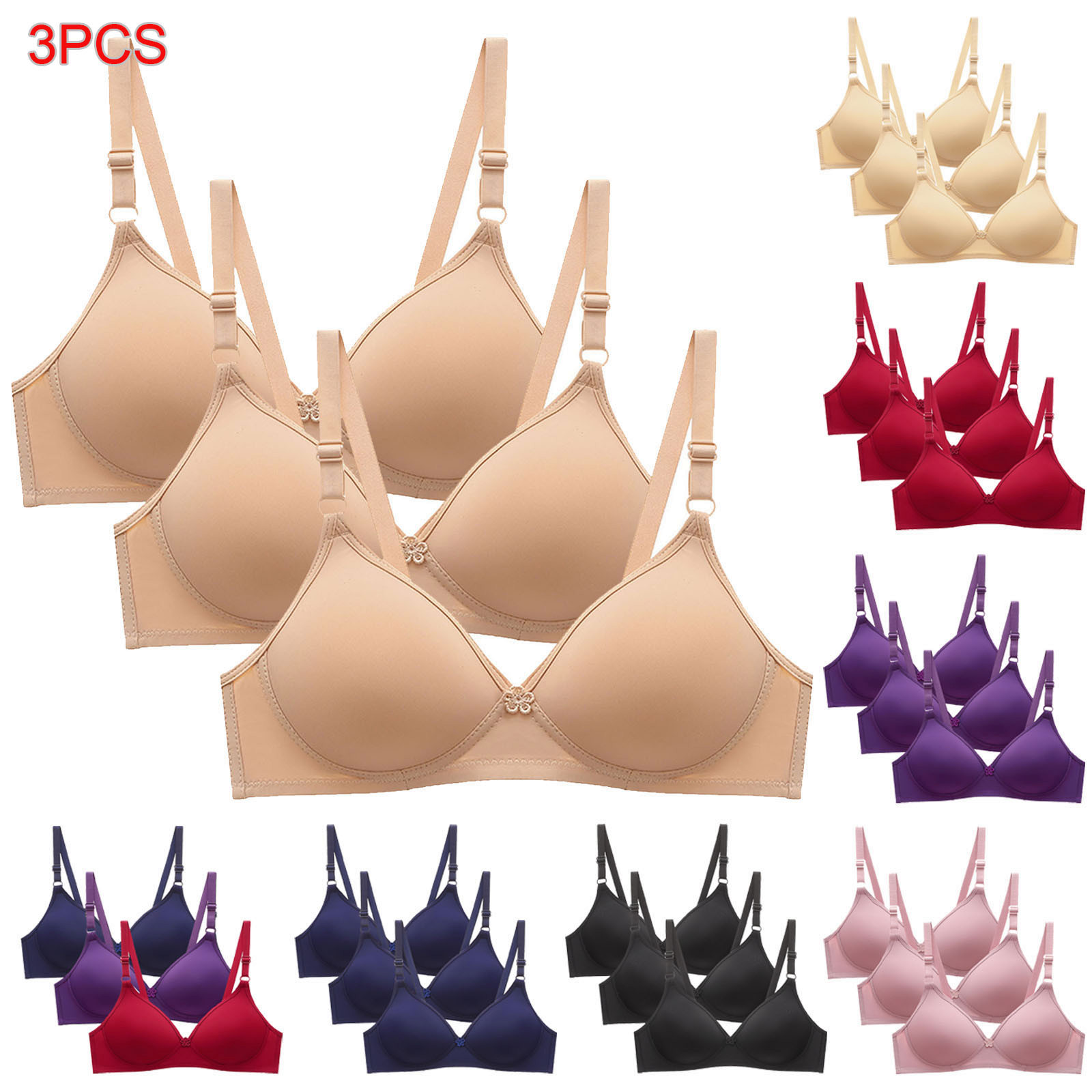 sovlvnd on Clearance 3pcs Women's Casual Breathable Bra Soild Wire Free Underwear Bra Fashionable Everyday Small Cup Underwear